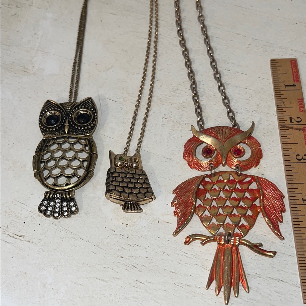 Vintage MCM Owl jewelry necklaces brooches perfume locket